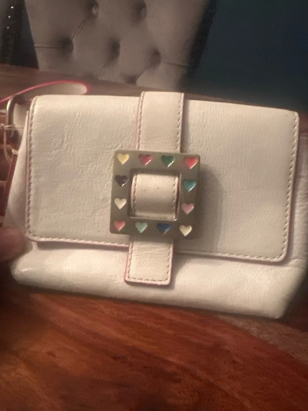 White Women’s Crossbody Bag with Multicolor Heart Accent